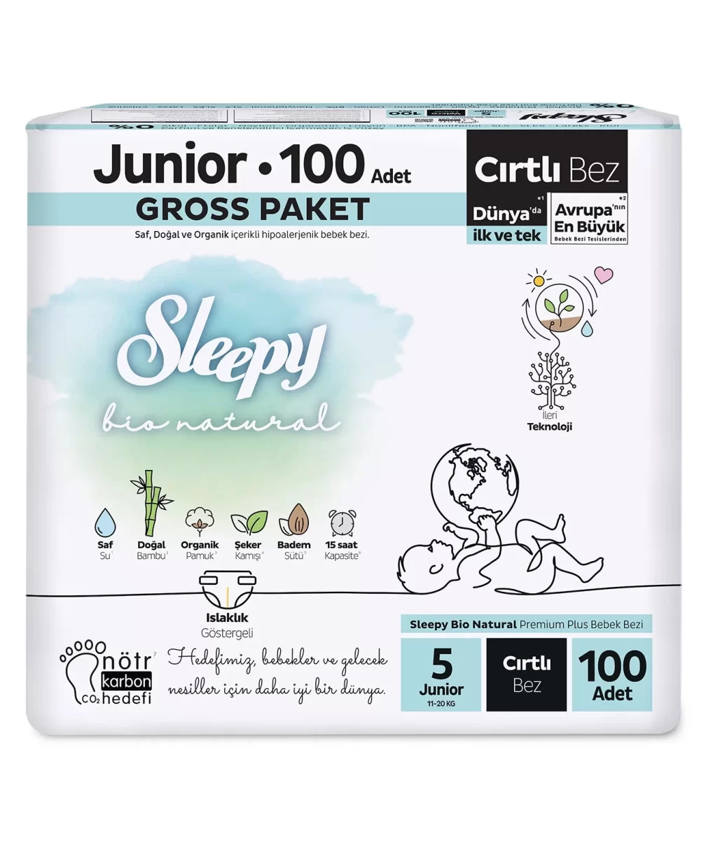 Sleepy Bio Natural Bebek Bezi Gross Paket 5 Beden 100 Adet