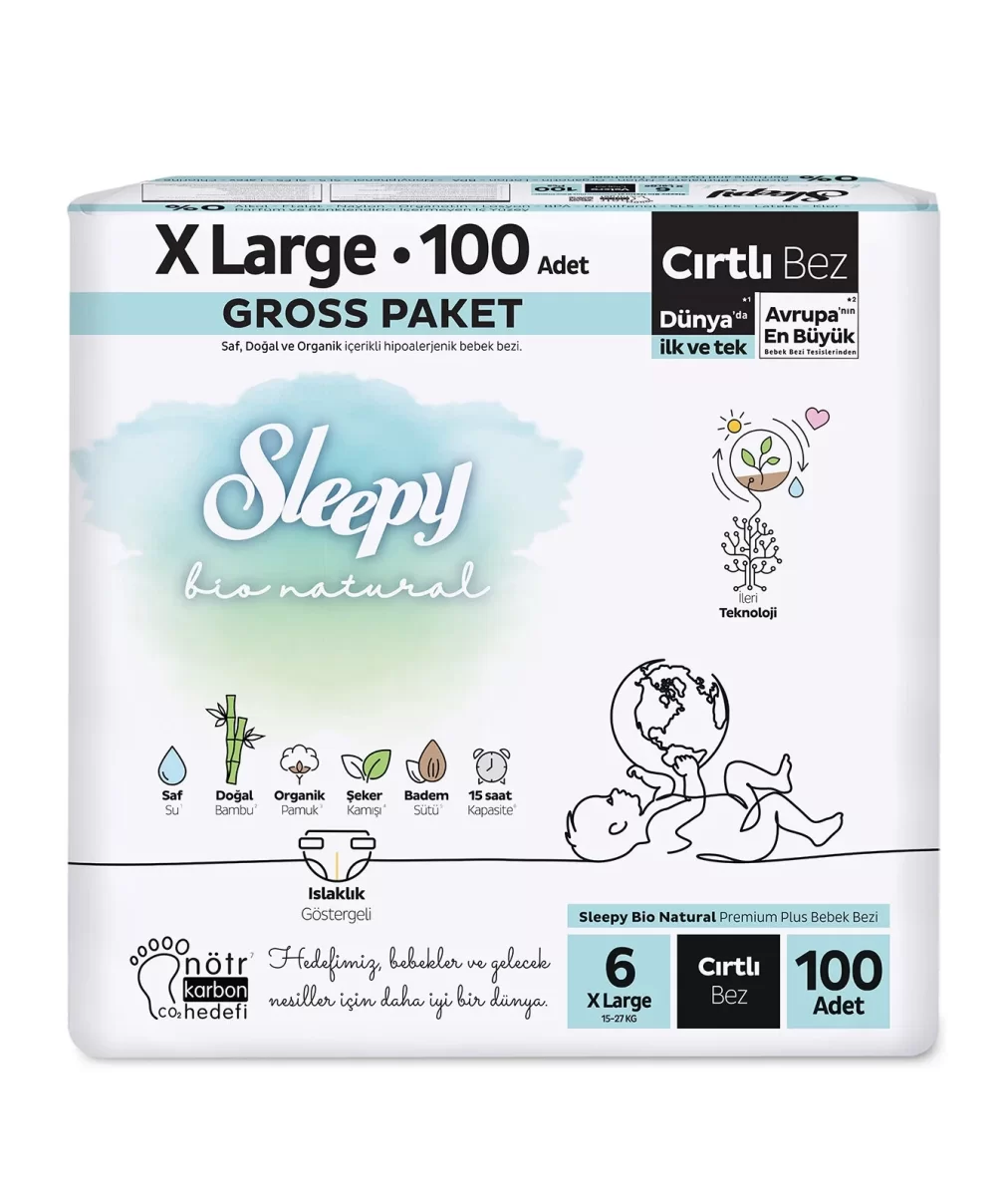 Sleepy Bio Natural Bebek Bezi Gross Paket 6 Beden 100 Adet