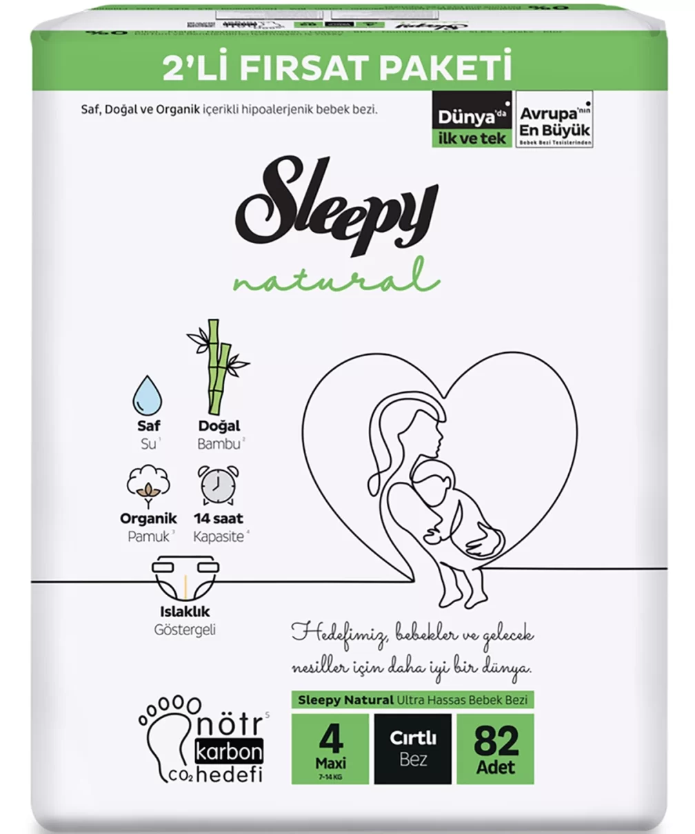 Sleepy Natural Bebek Bezi 2Li Fırsat Paketi 4 Beden 82 Adet