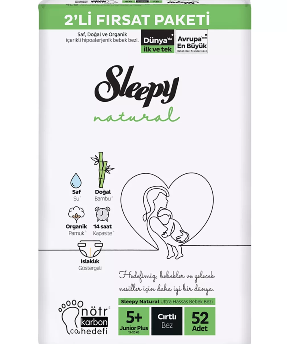 Sleepy Natural Bebek Bezi 2Li Fırsat Paketi 5+ Beden 52 Adet