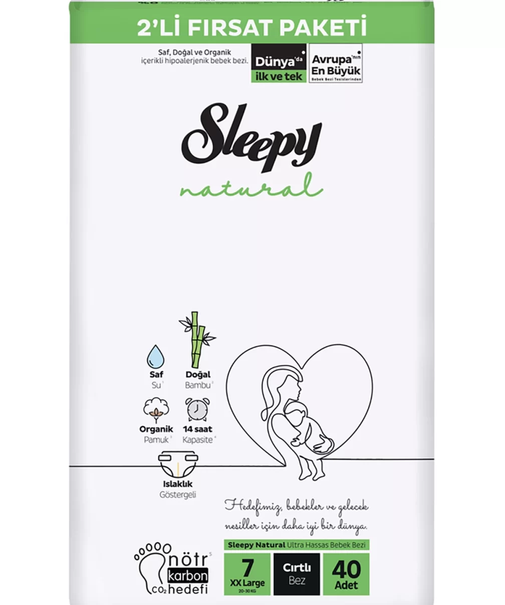 Sleepy Natural Bebek Bezi 2Li Fırsat Paketi 7 Beden 40 Adet