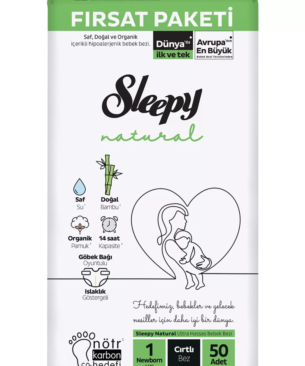 Sleepy Natural Bebek Bezi Fırsat Paketi 1 Beden 50 Adet