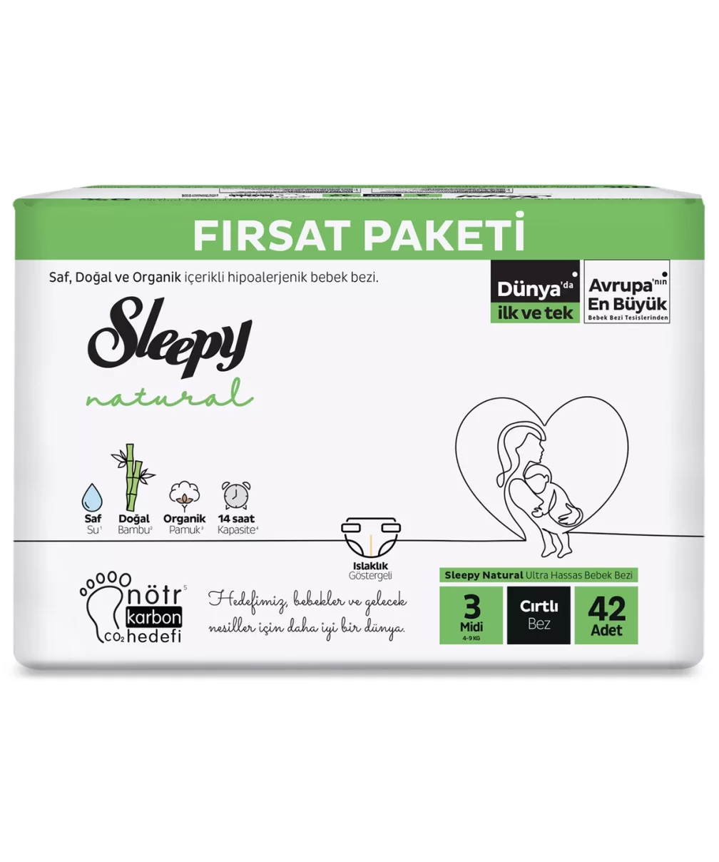 Sleepy Natural Bebek Bezi Fırsat Paketi 3 Beden 42 Adet