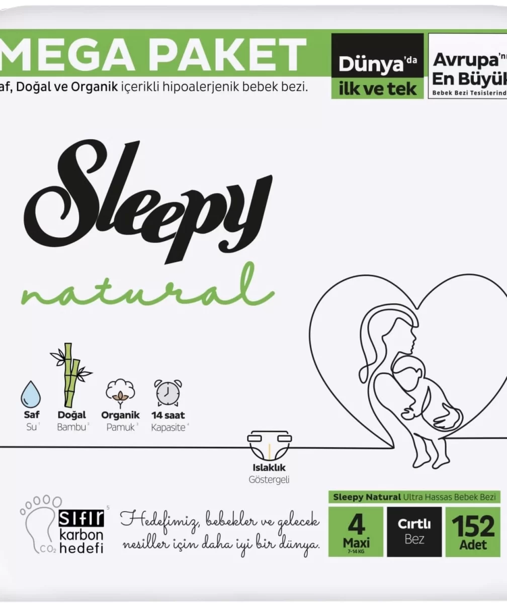 Sleepy Natural Bebek Bezi Mega Fırsat Paketi 4 Beden 7-14 Kg 152 Adet