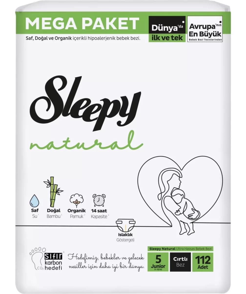 Sleepy Natural Bebek Bezi Mega Fırsat Paketi 5 Beden 11-18 Kg 112 Adet