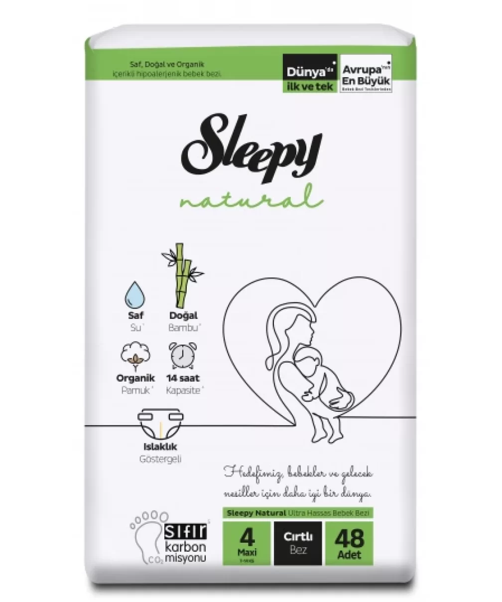 Sleepy Natural Bebek Bezi Yeni 2Li Jumbo 4 Beden 7-14 Kg 52 Adet