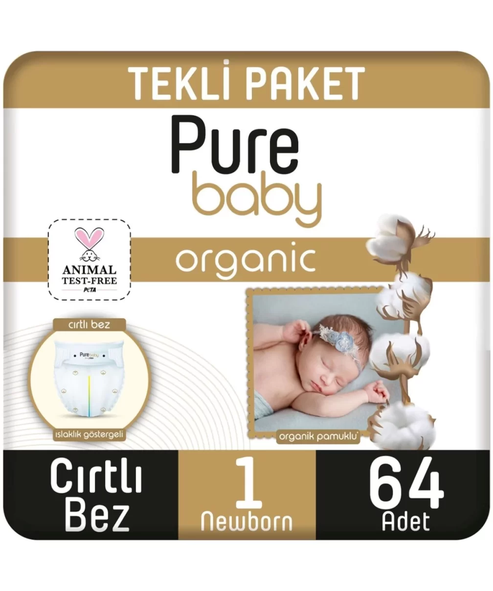 Sleepy Pure Baby Organik Bebek Bezi 2li Jumbo 1 Beden 2-5 Kg 64 Adet