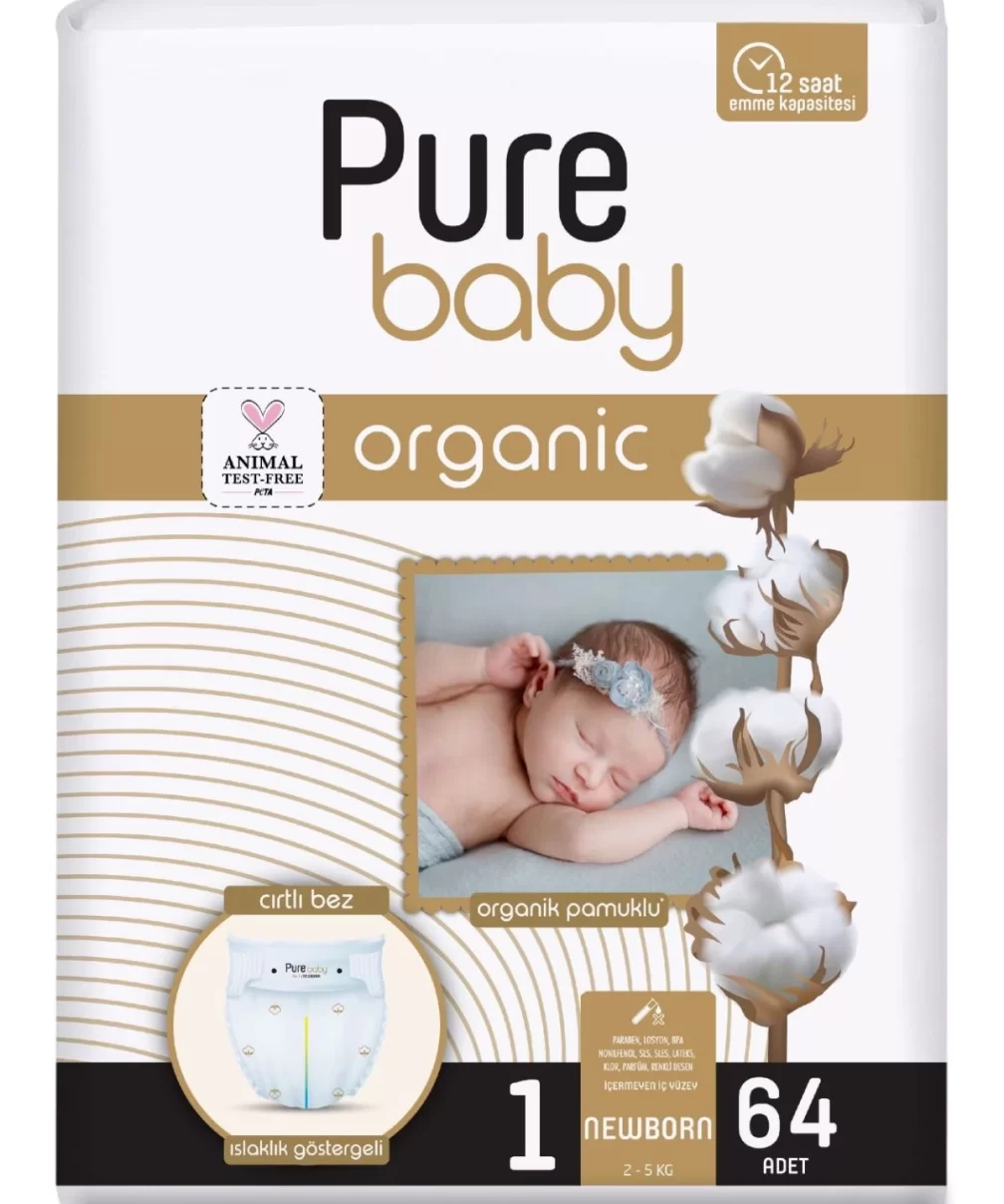 Sleepy Pure Baby Organik Bebek Bezi 2li Jumbo 1 Beden 2-5 Kg 64 Adet