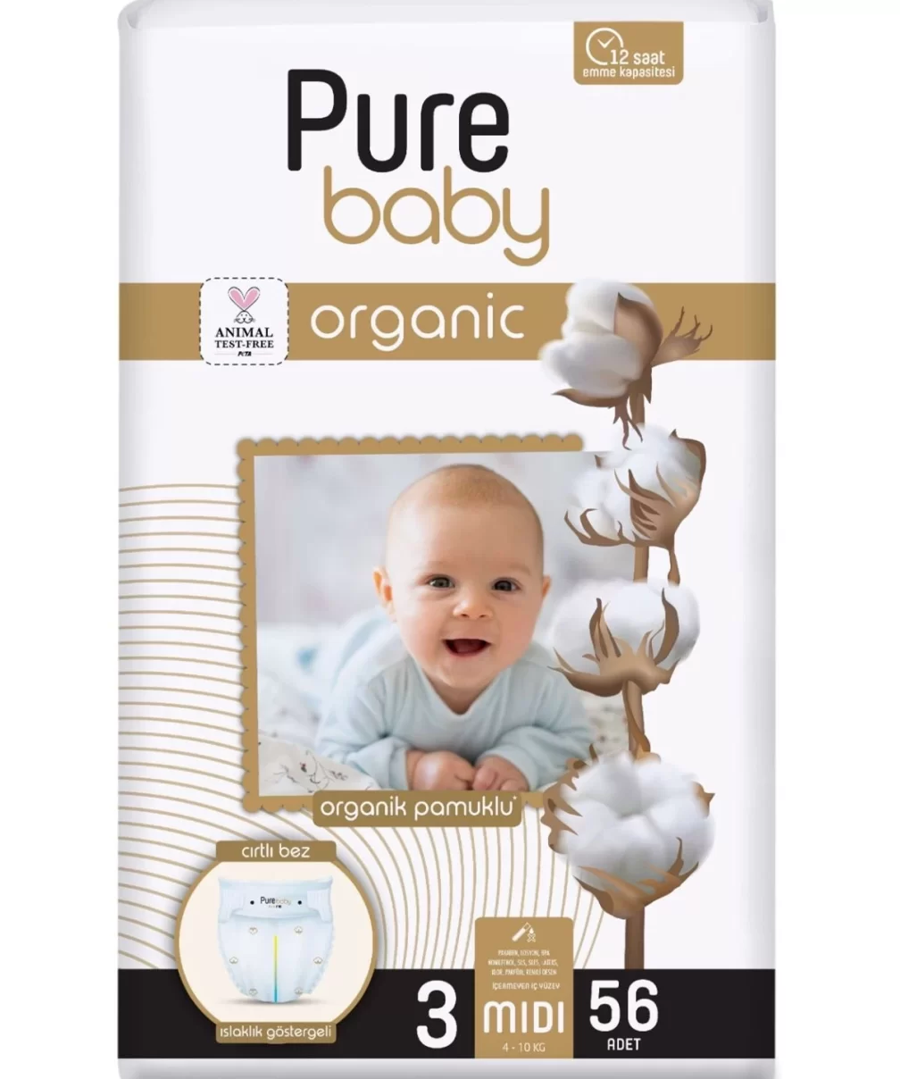 Sleepy Pure Baby Organik Bebek Bezi 2li Jumbo 3 Beden 4-10 Kg 56 Adet