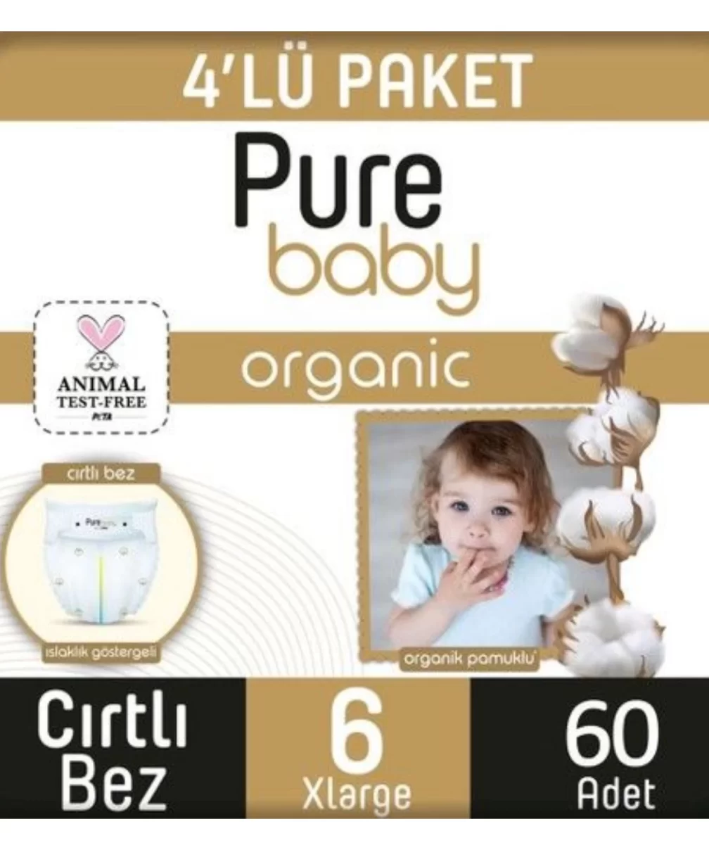 Sleepy Pure Baby Organik Bebek Bezi 4lü Jumbo 6 Beden 15-27 Kg 60 Adet