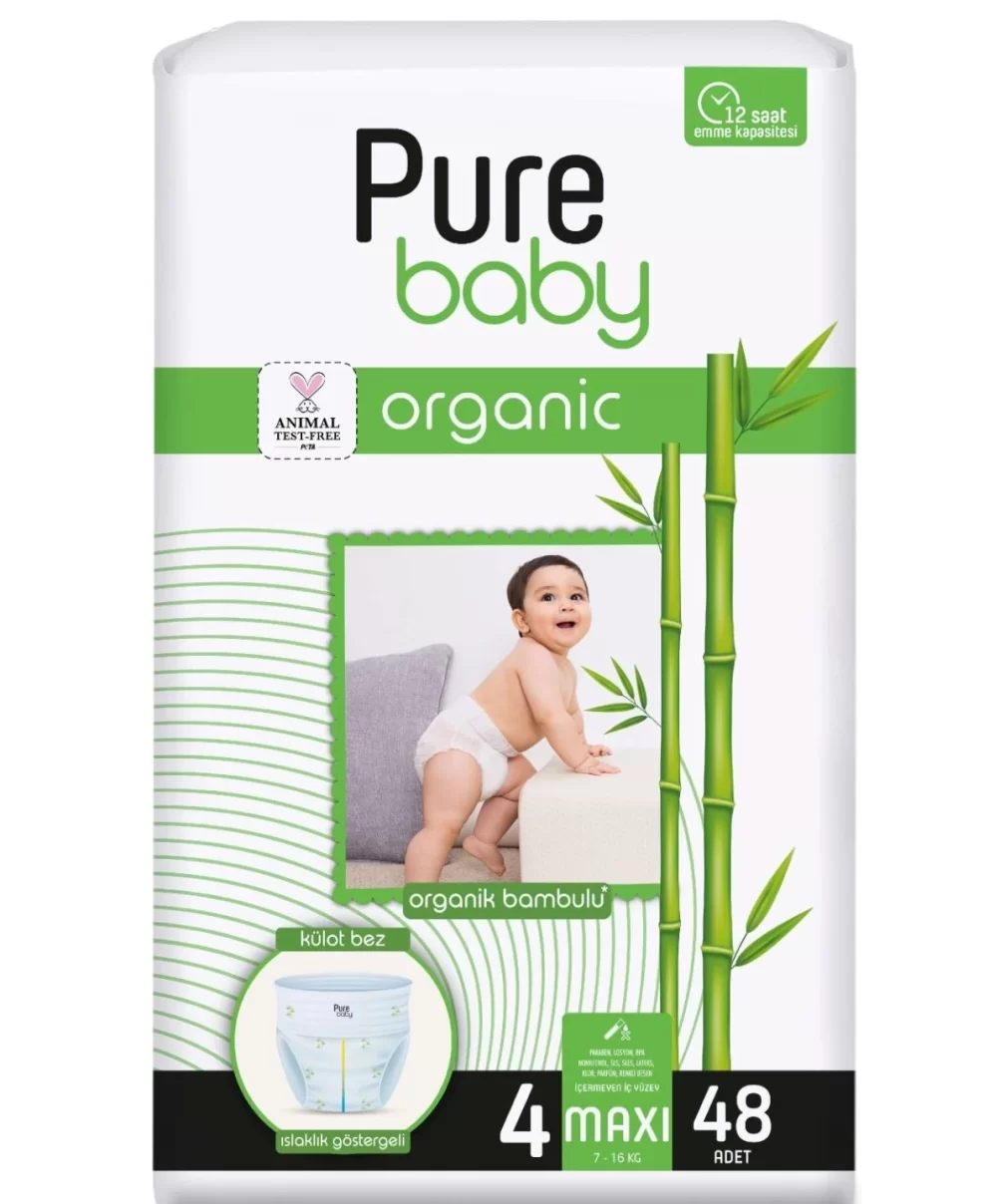 Sleepy Pure Baby Organik Külot Bez 2Li Jumbo 4 Beden 7-16 Kg 48 Adet