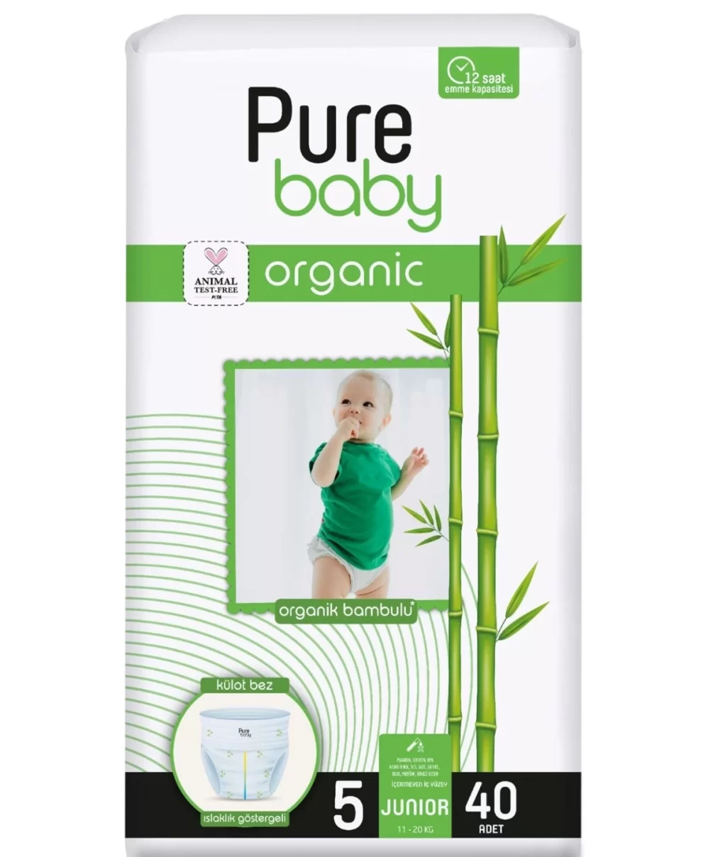 Sleepy Pure Baby Organik Külot Bez 2li Jumbo 5 Beden 11-20 Kg 40 Adet