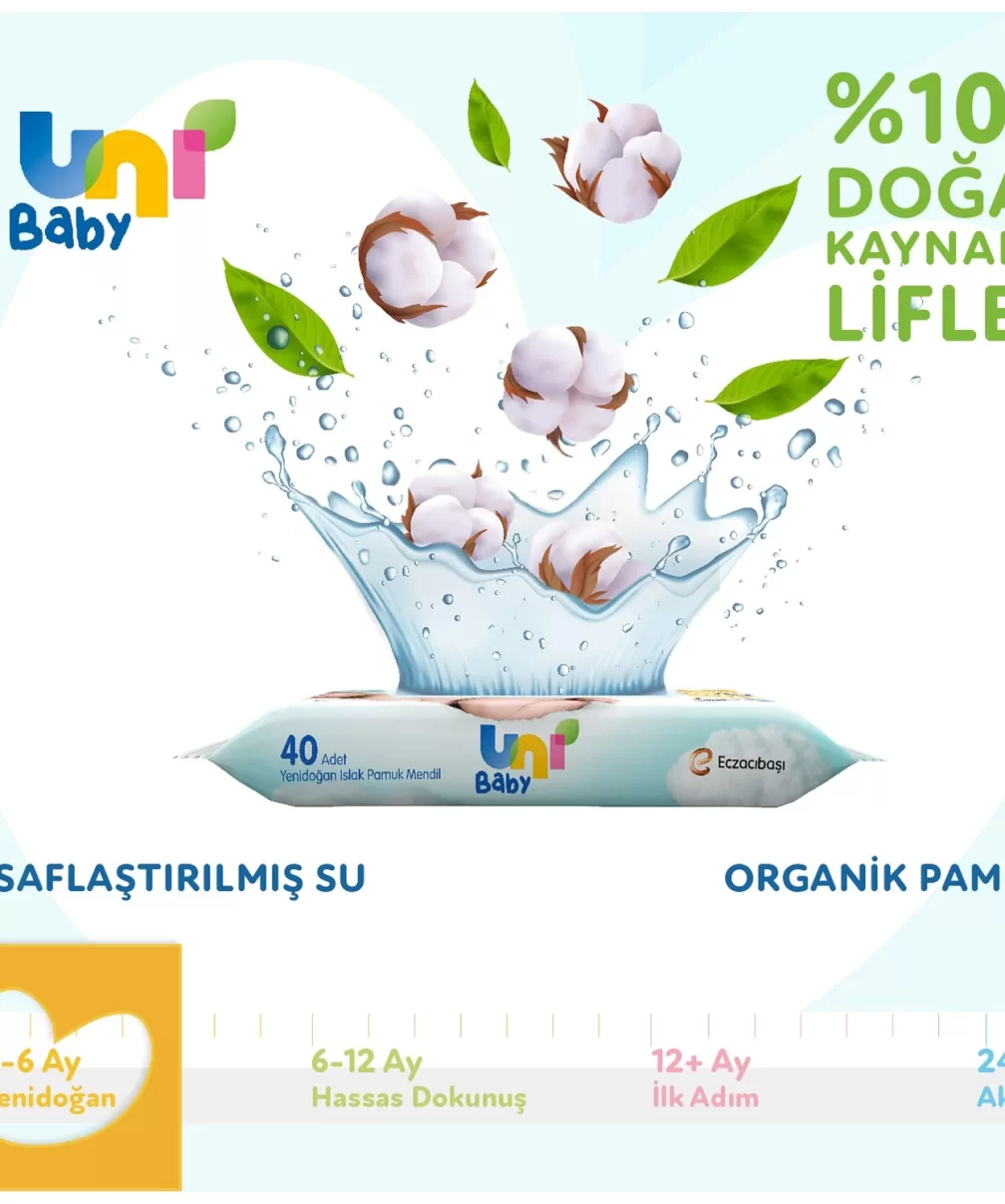 Uni Baby Yenidoğan Islak Havlu Mendil 3Lü 120 Yaprak