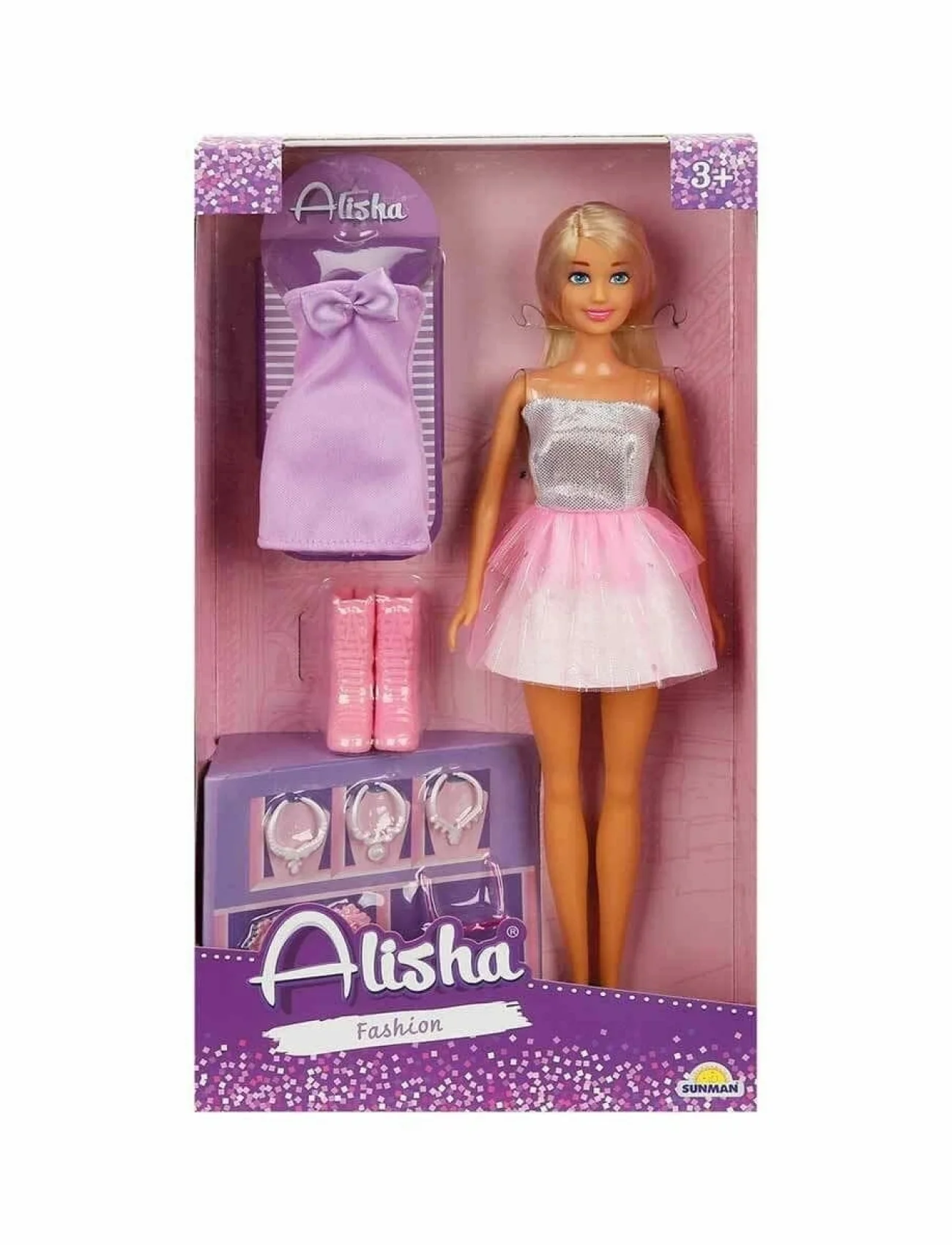 01423 SUN-RST-SIS-MNK- Alisha Gece Elbiseli Bebek Seti 29cm - Sunman