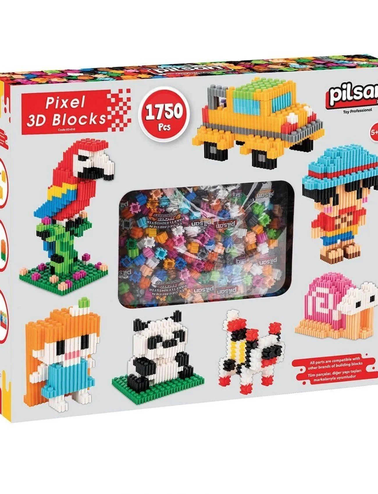03 616 Pixel 3D Bloklar 1750 Parça -Pilsan