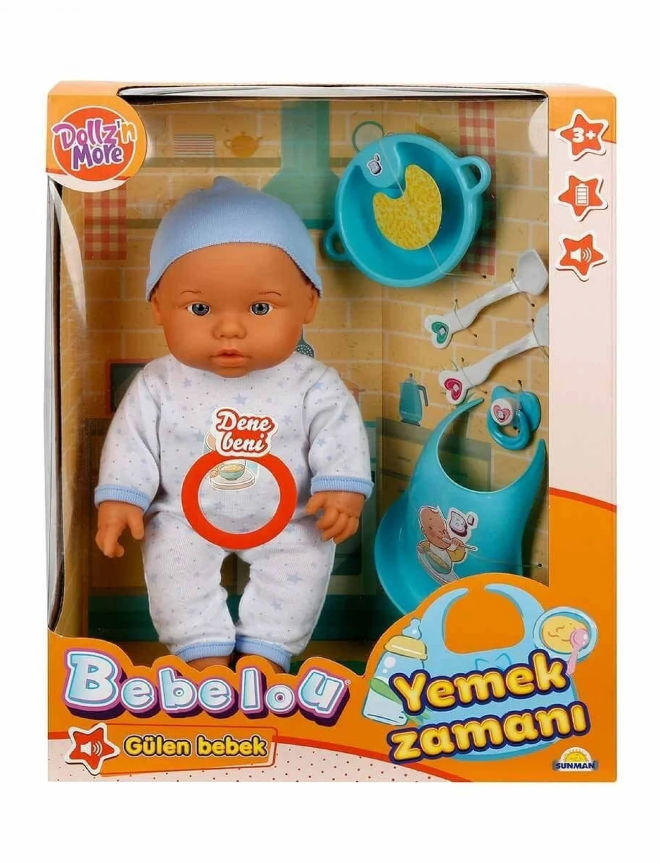030021 Sunman, Bebelou Yemek Zamanı Sesli Bebek Seti 35 cm / +3 yaş