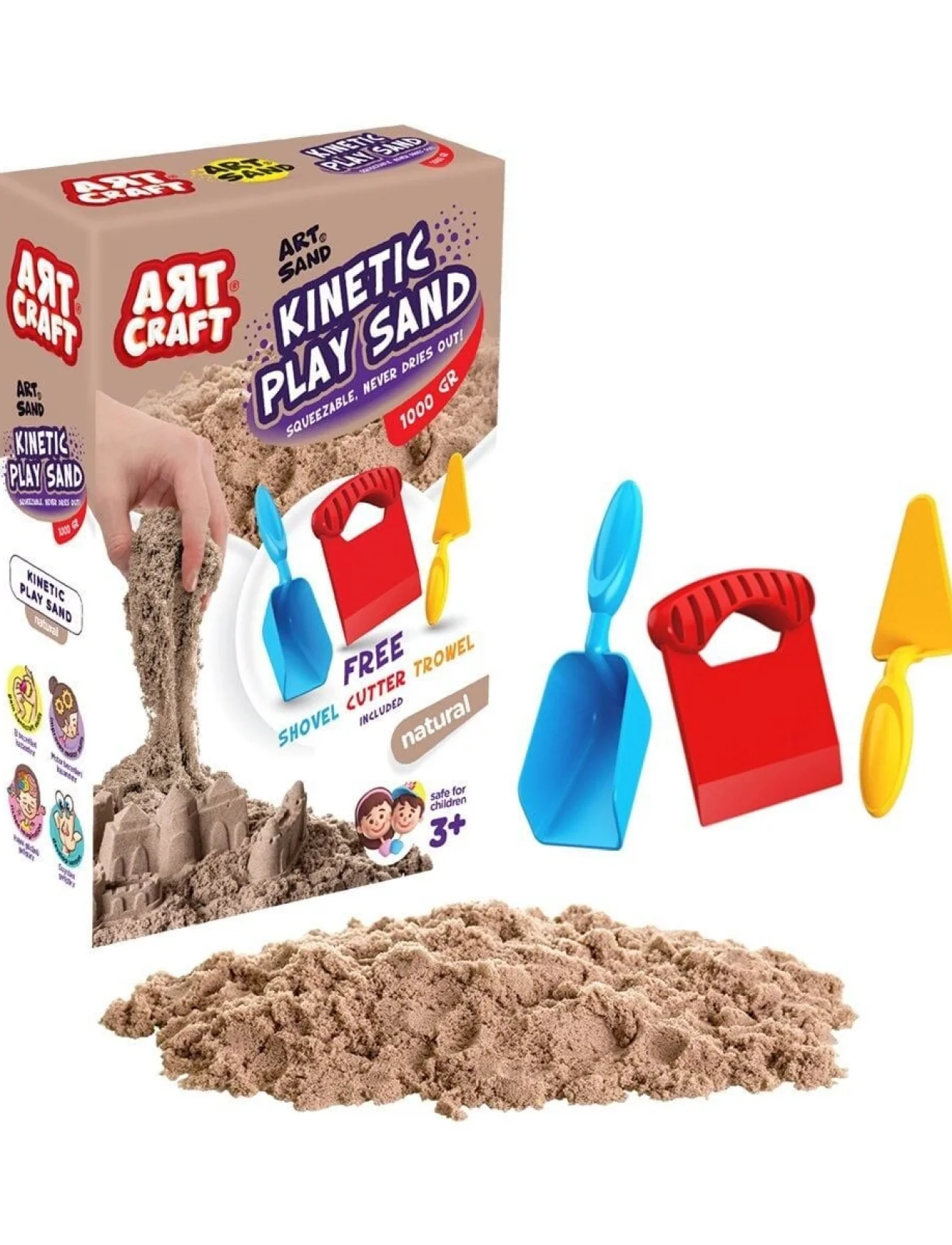 03690  Aksesuarlı Naturel Kinetik Oyun Kumu 1000 gr -Dede