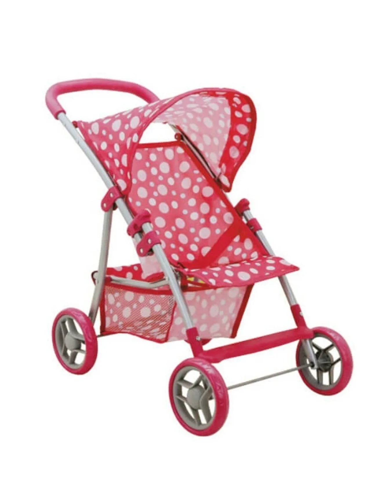 0664 Puantiye Desenli, 4 Tekerlekli ve Tenteli Oyuncak Puset - Sunman