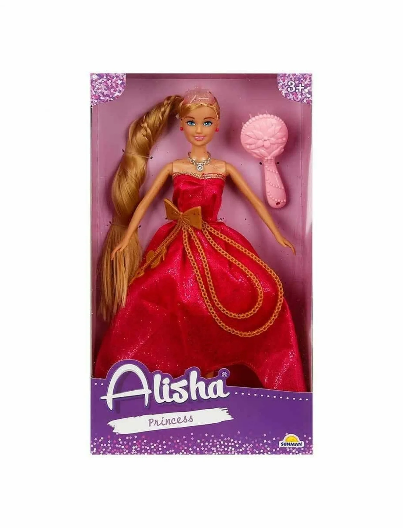 0835 SUN-RST-SIS-MNK Alisha Prenses Uzun Saçlı Aksesuarlı Bebek Set 29 cm 3renk -Sunman