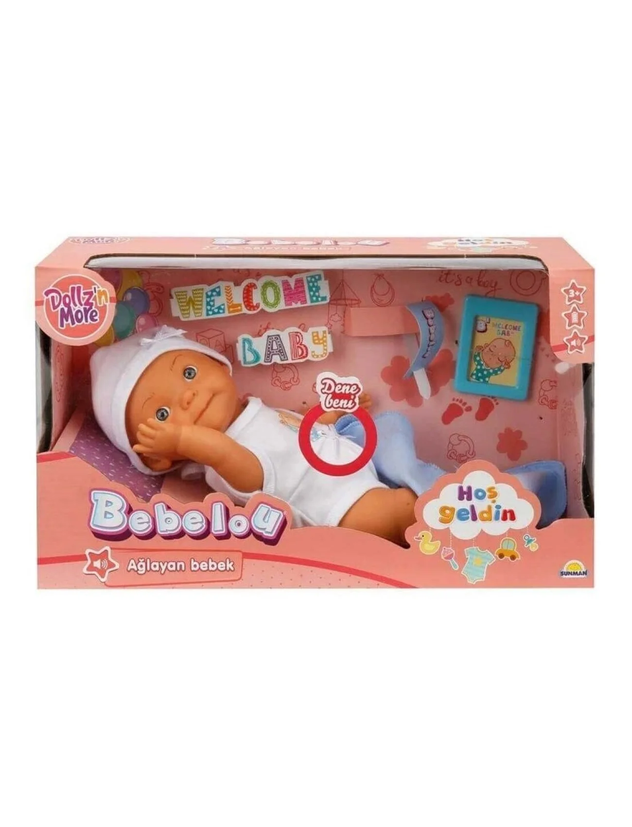 1030101 Sunman, Bebelou Hoşgeldin Sesli Ağlayan Bebek 30 Cm