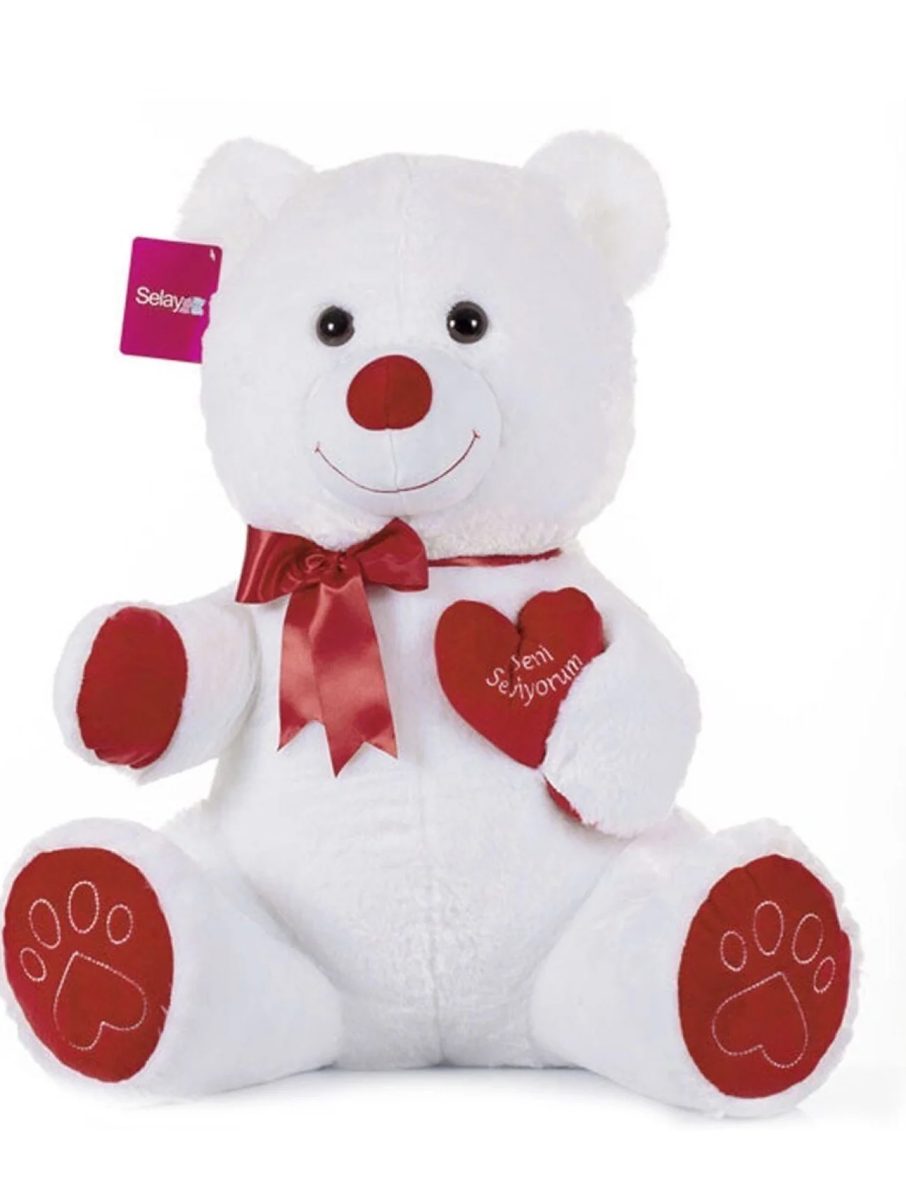 1045B Selay, Tıkıl Ayı 65 cm Beyaz