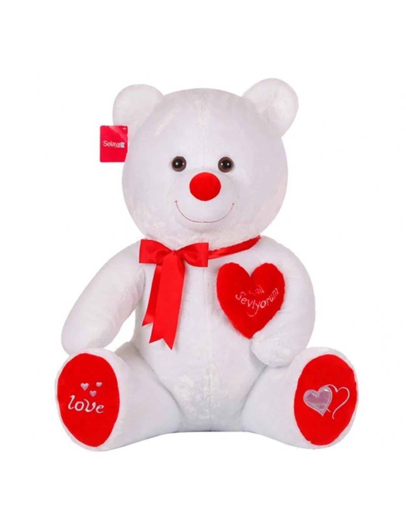 1054B  Tıkıl Ayı 70 cm Beyaz-Selay Oyuncak