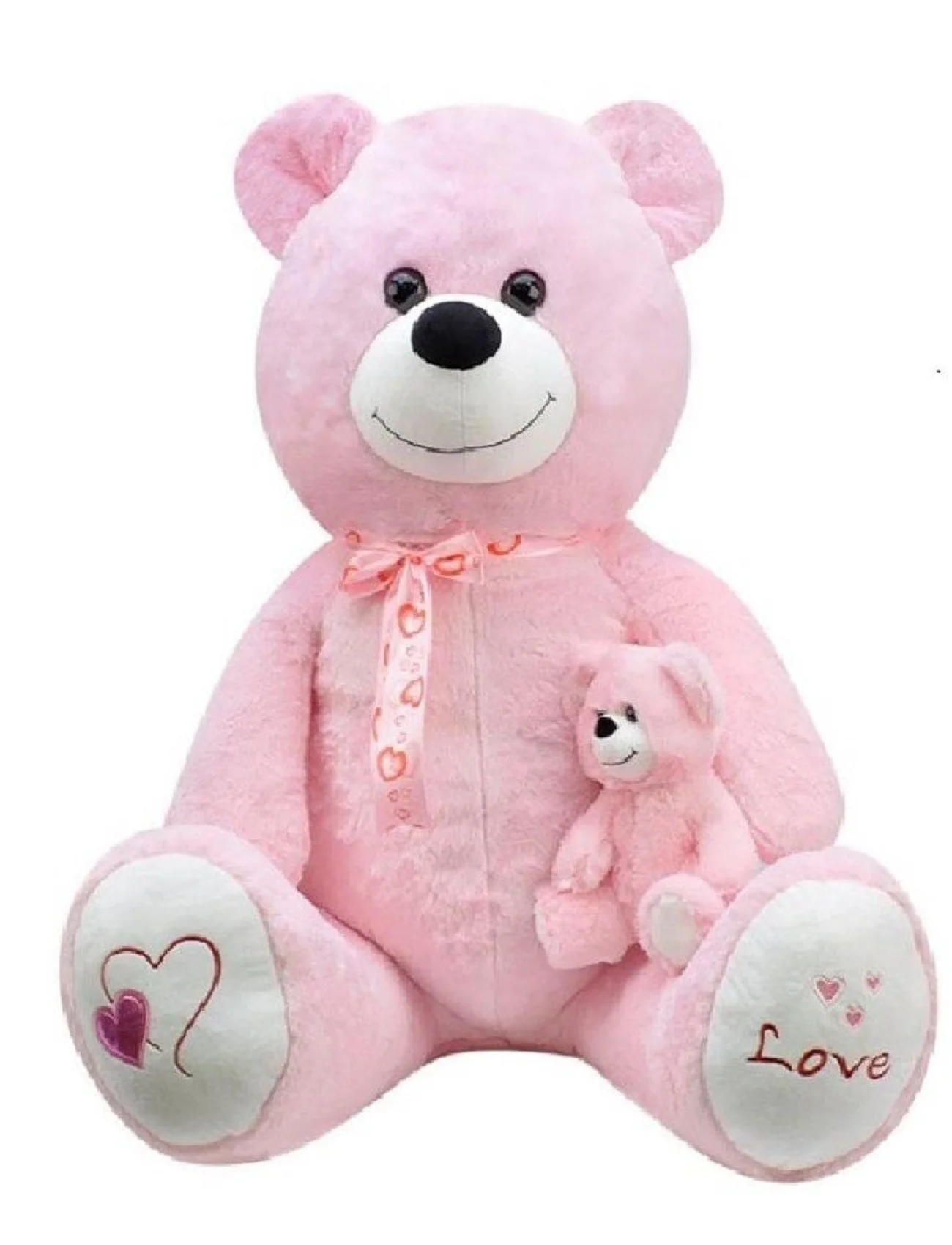 1085P Yavrulu Peluş Ayı Pembe 95 cm