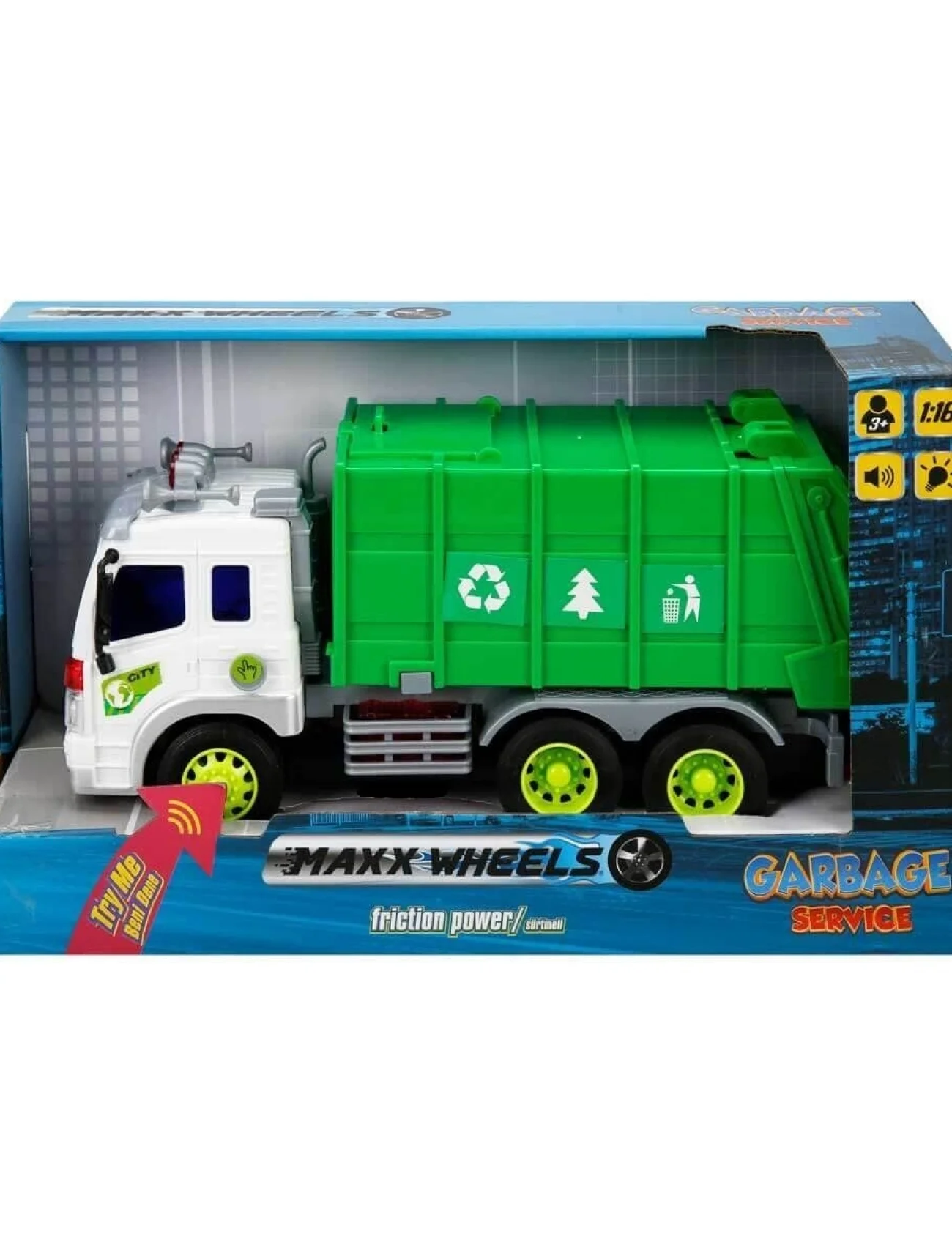 13078 1:16 Maxx Wheels Sesli ve Işıklı Geri Dönüşüm Kamyonları