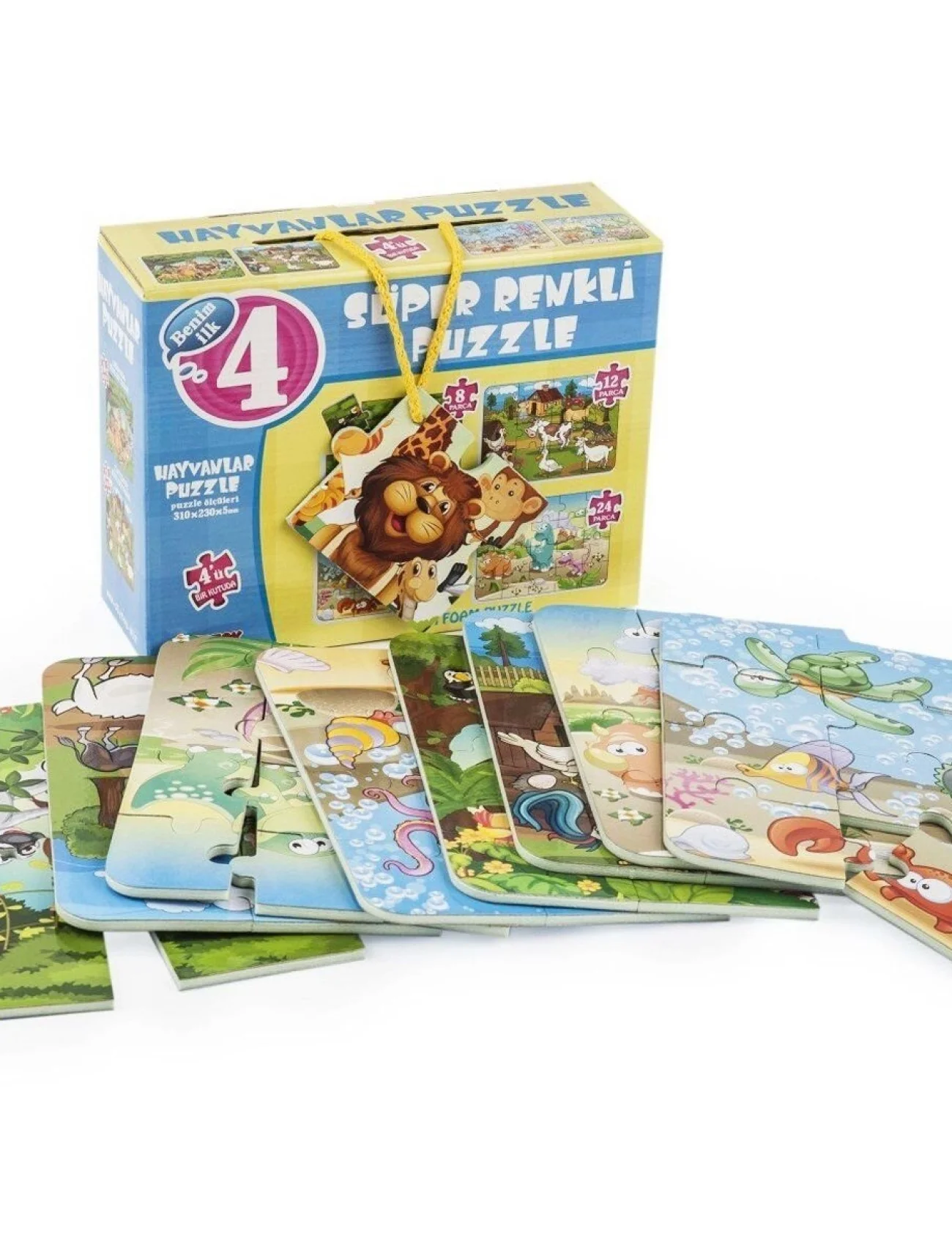 1481 DıyToy Süper Renkli 4lü Puzzle - Hayvanlar / 8+12+16+24 Parça Puzzle