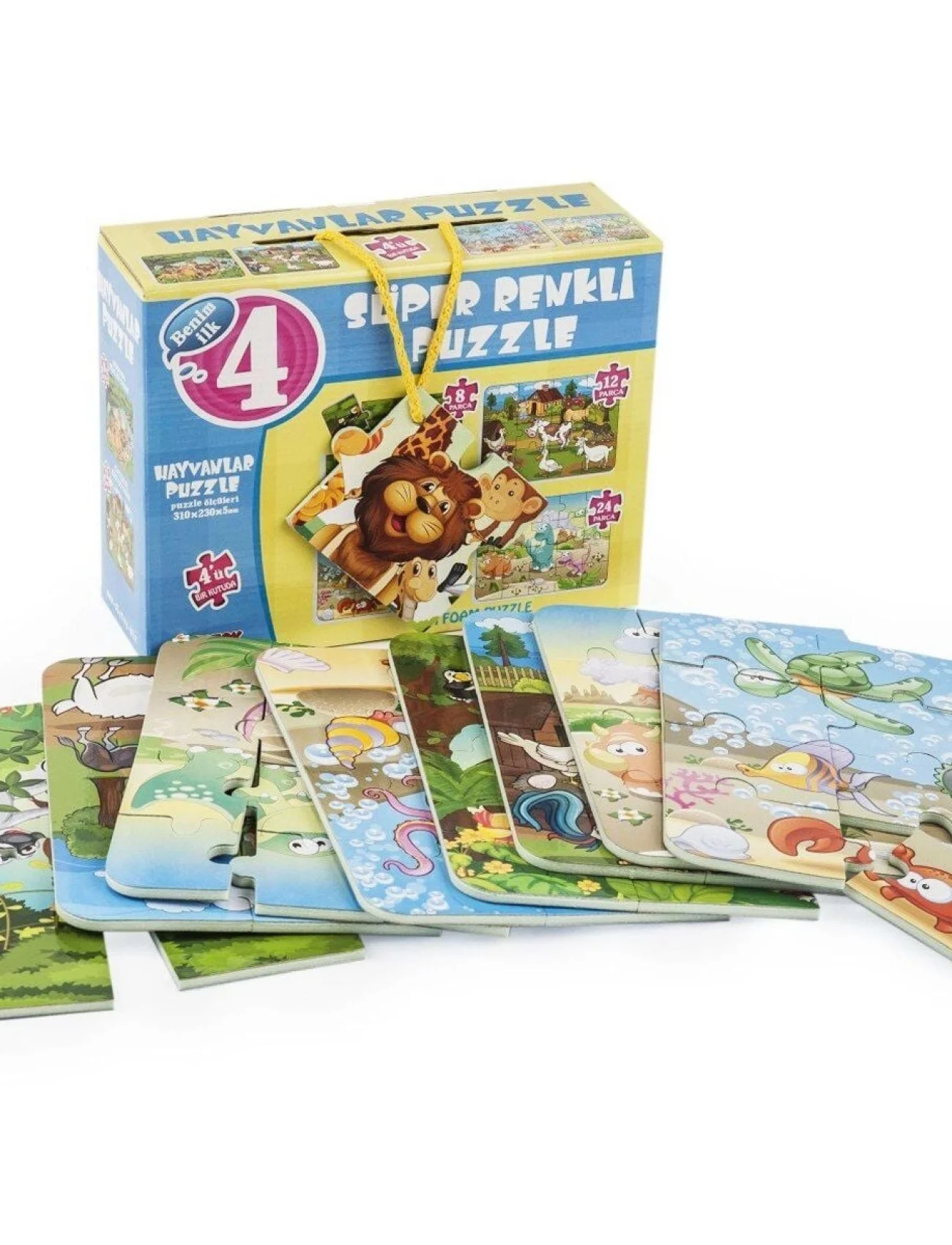 1481 DıyToy Süper Renkli 4lü Puzzle - Hayvanlar / 8+12+16+24 Parça Puzzle