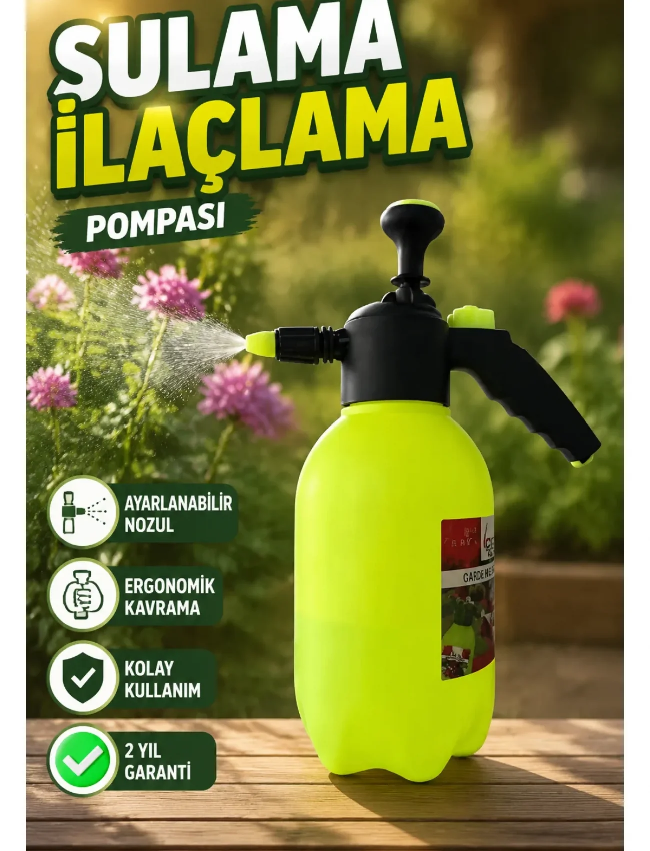 2 Litre Püskürtücü Bakır Nozullu Ayarlı Sprey Temizlik ve Bahçe