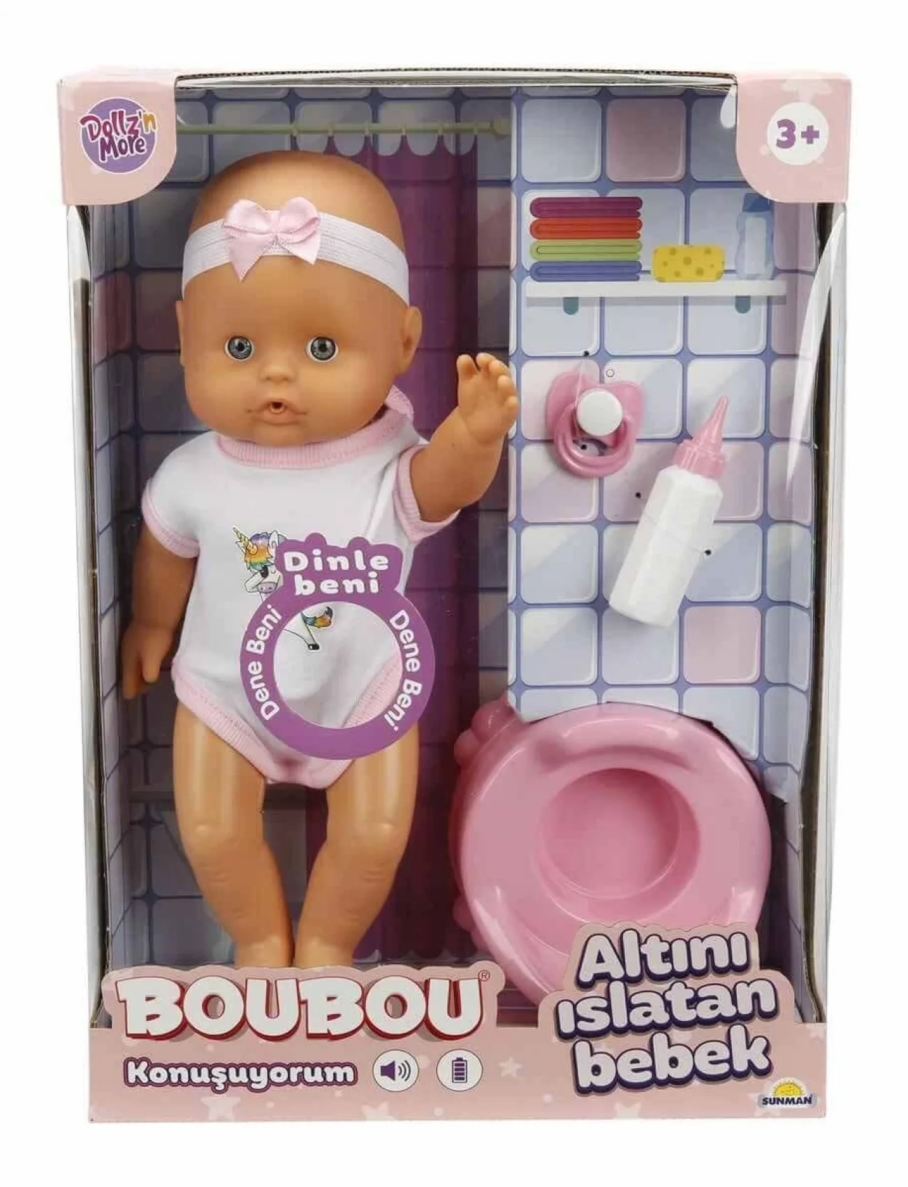 2030121 Sunman, Boubou Altını Islatan ve Konuşan Bebek Seti 30 cm