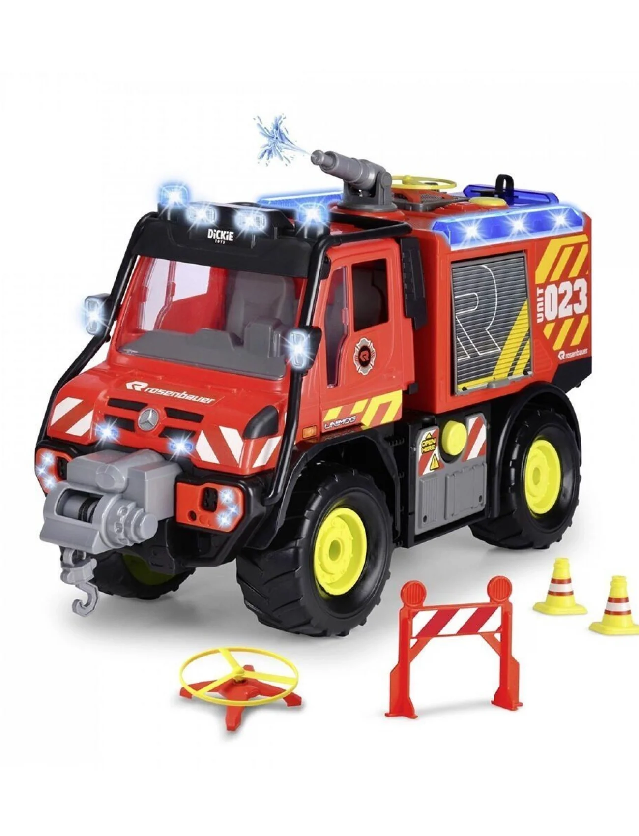 203719033 Dickie Unimog U530 Fire Rescuefreewheel light sound interior batte