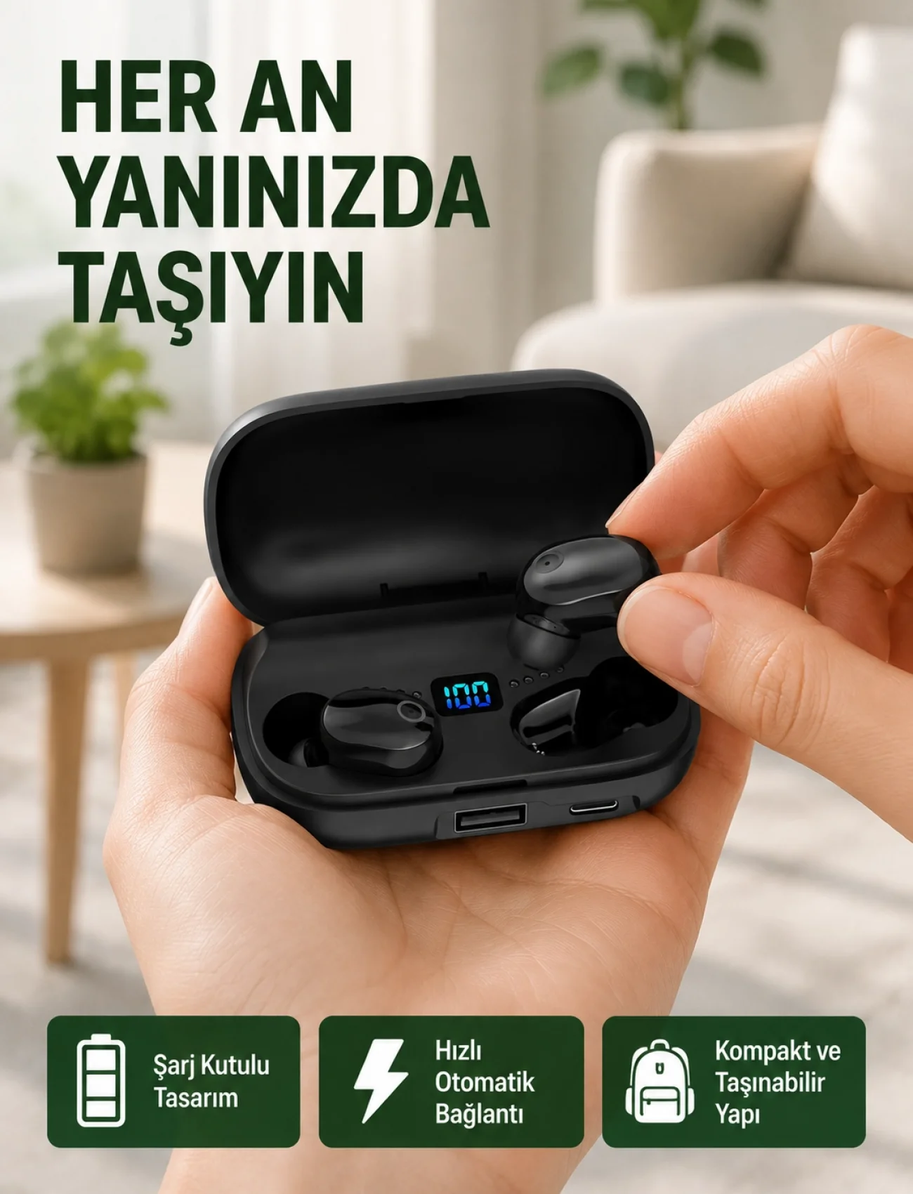 22 Kez Şarj İmkanı Sunan A10s TWS Bluetooth Stereo Kulaklık Yeni Nesil