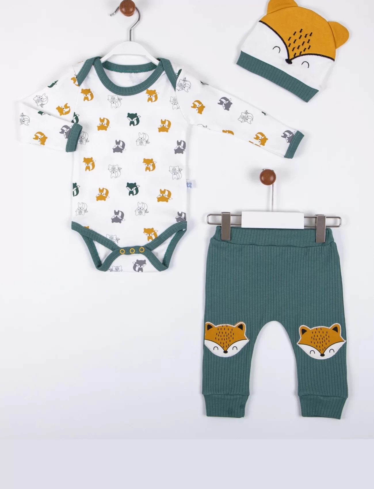 3-12 Ay Erkek Bebek Alt&Üst Takımı Little Fox 3lü Yeşil