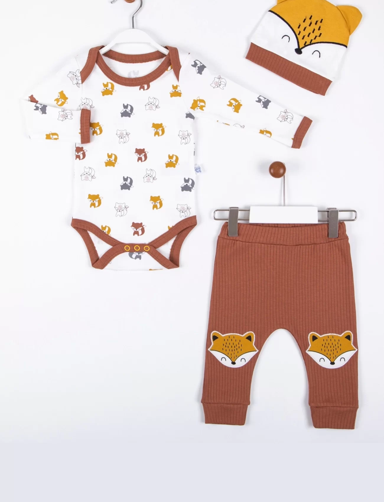 3-12 Ay Erkek Bebek Takımı Little Fox 3lü Kahverengi