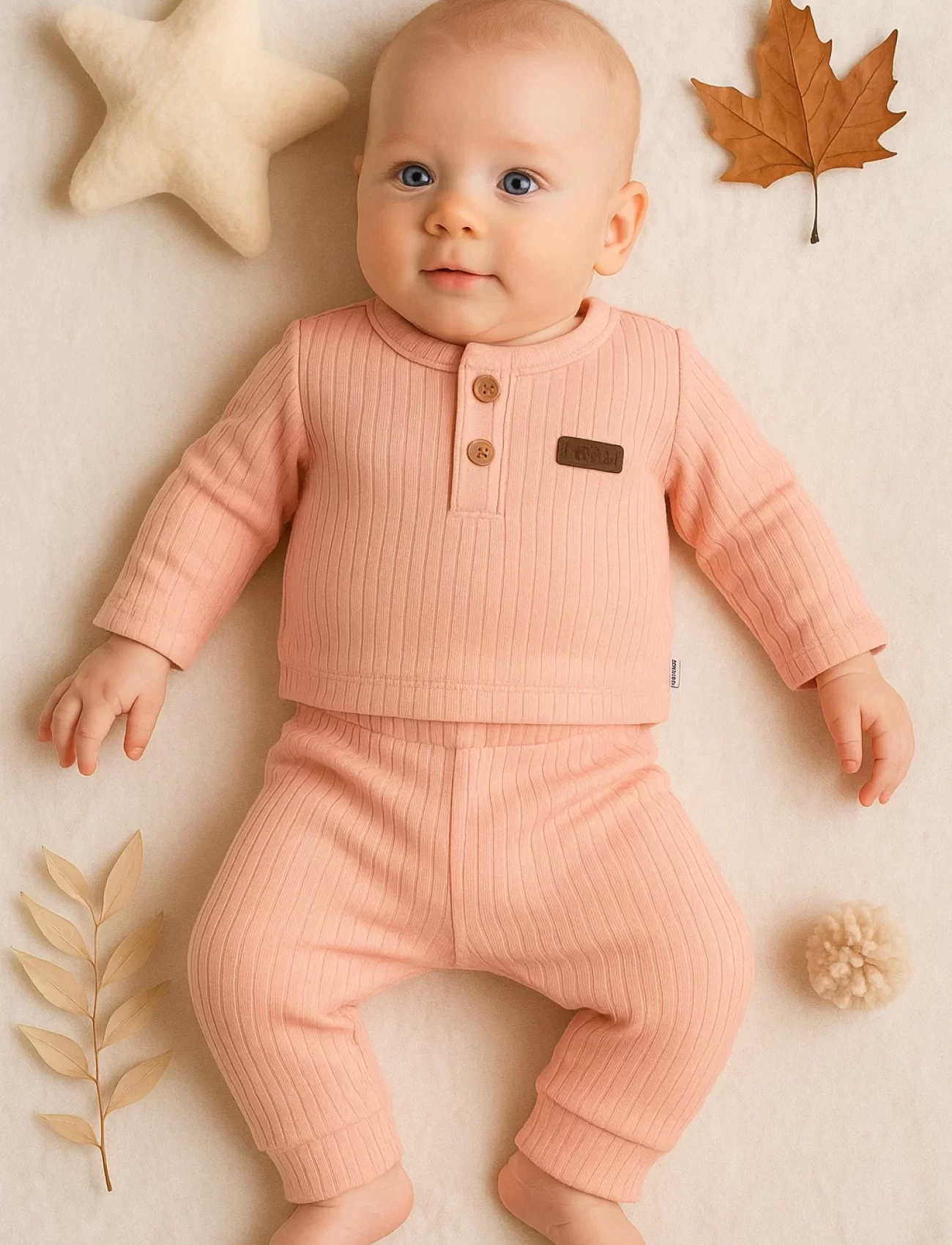 3-18 Ay Çizgili Kumaş 2li Unisex Takımı Pembe