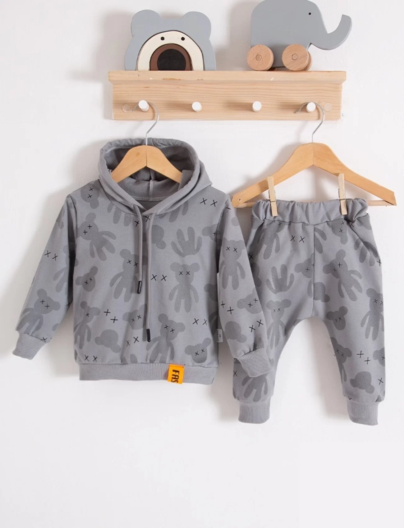 3-18 Ay Erkek Bebek Takımı Cool Bear Kapüşonlu Gri
