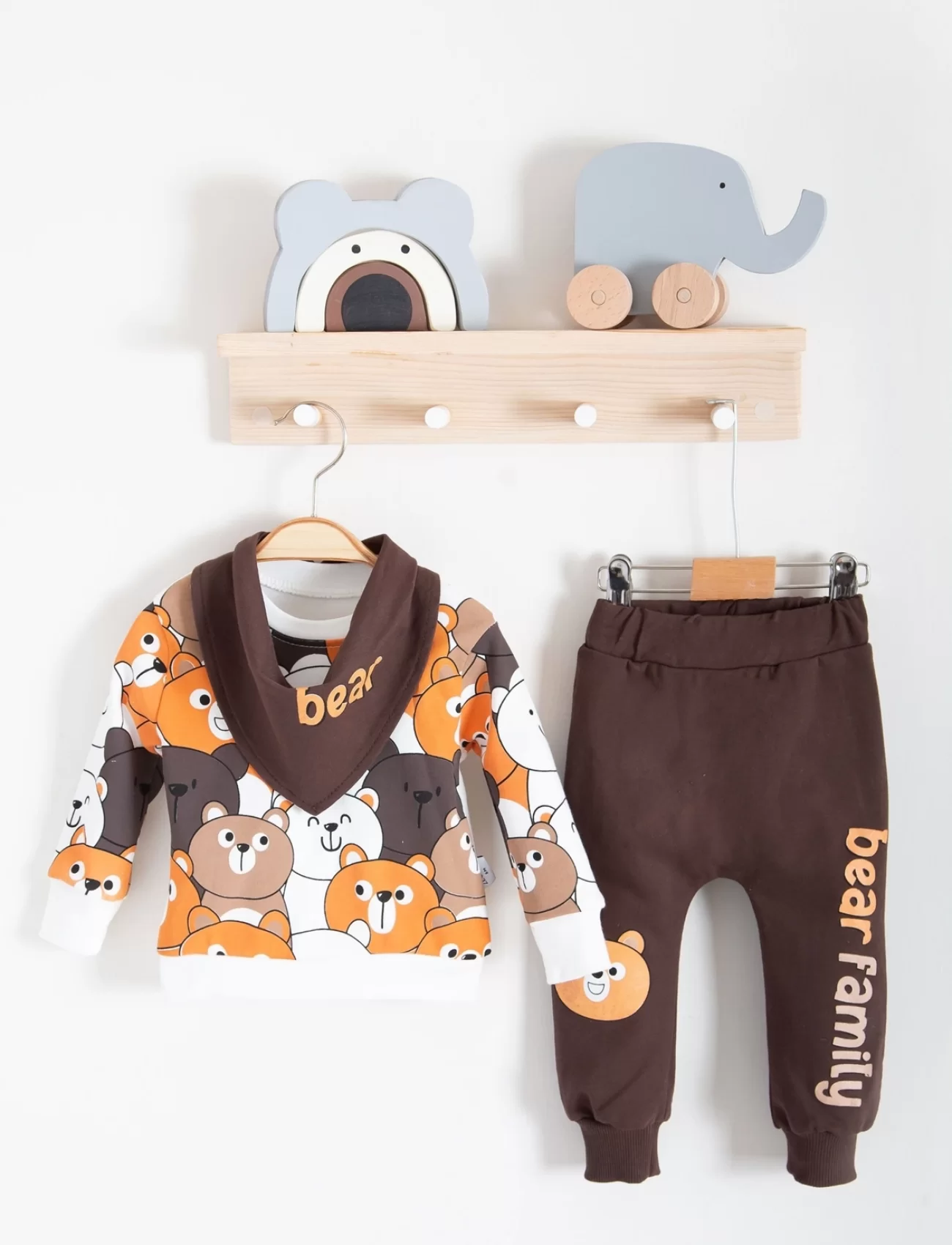3-18 Ay Erkek Bebek Takımı Family 3lü Fularlı Renkli