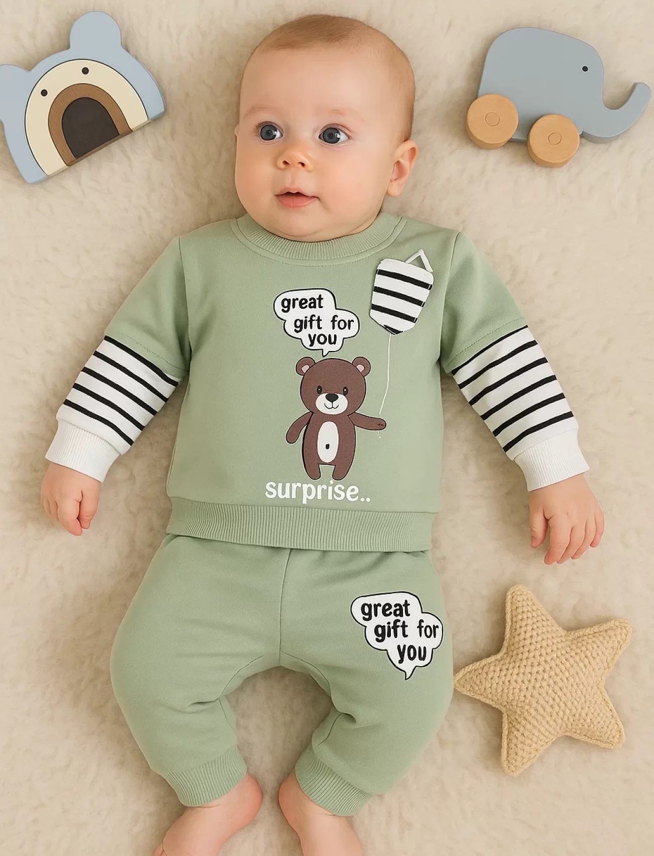 3-18 Ay Erkek Bebek Takımı Gift For You 2li Yeşil