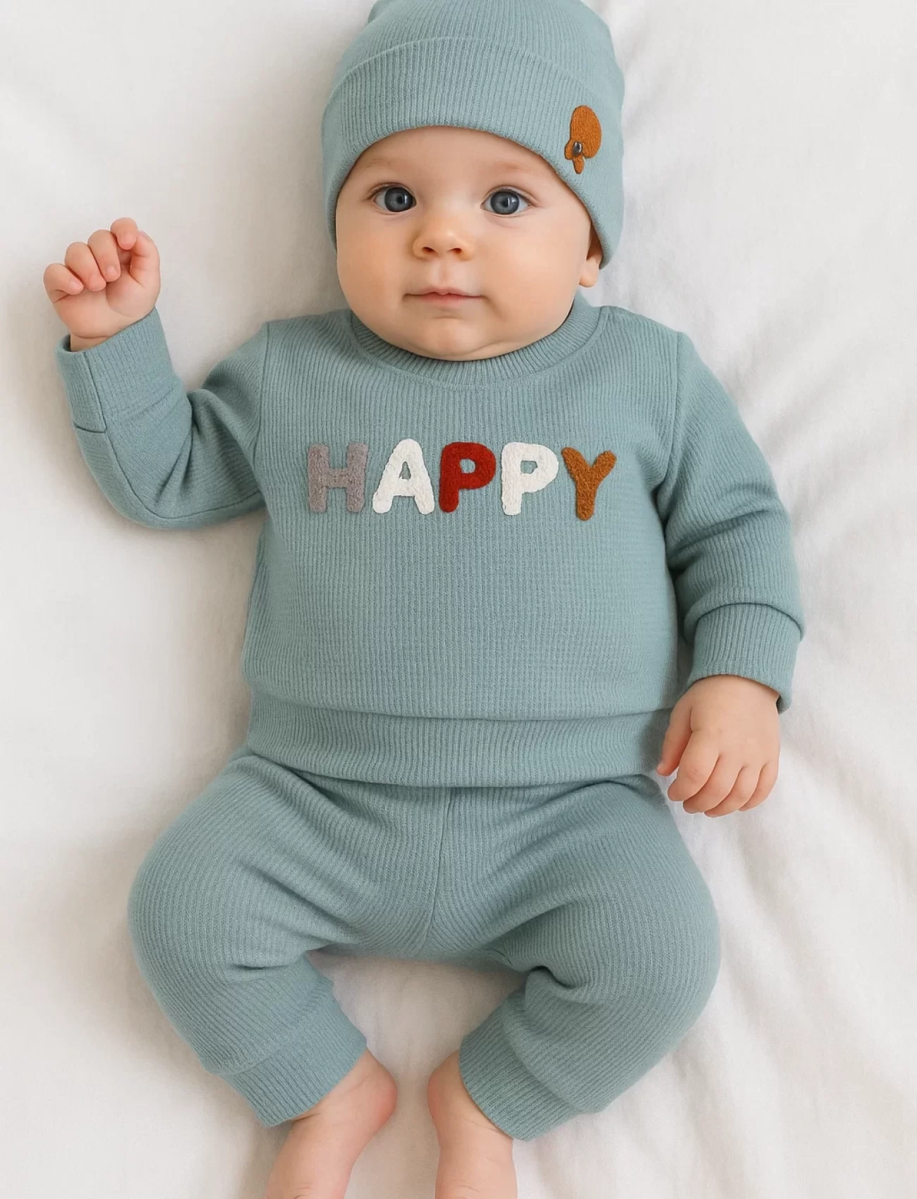 3-18 Ay Erkek Bebek Takımı Happy Nakışlı 2li Yeşil