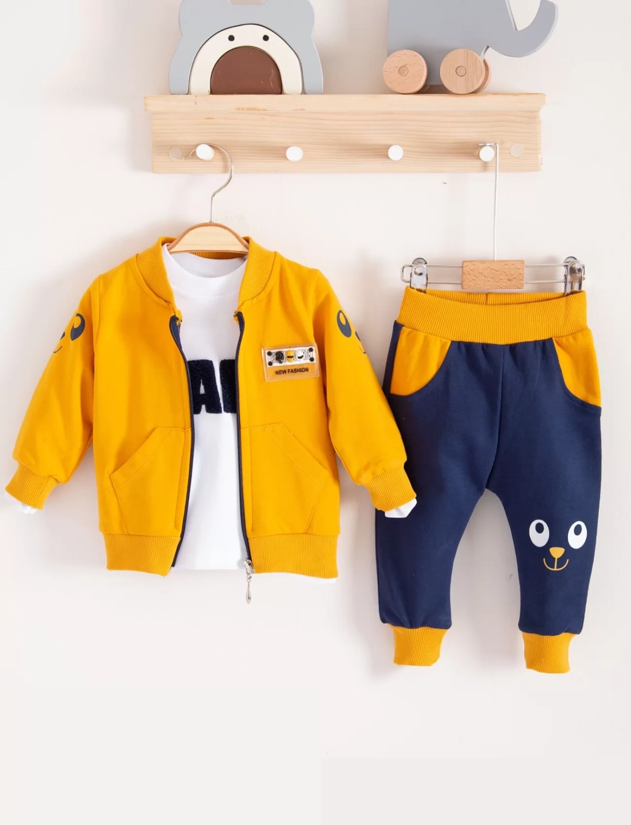 3-18 Ay Erkek Bebek Takımı New Fashıon Hırkalı 3lü Sarı