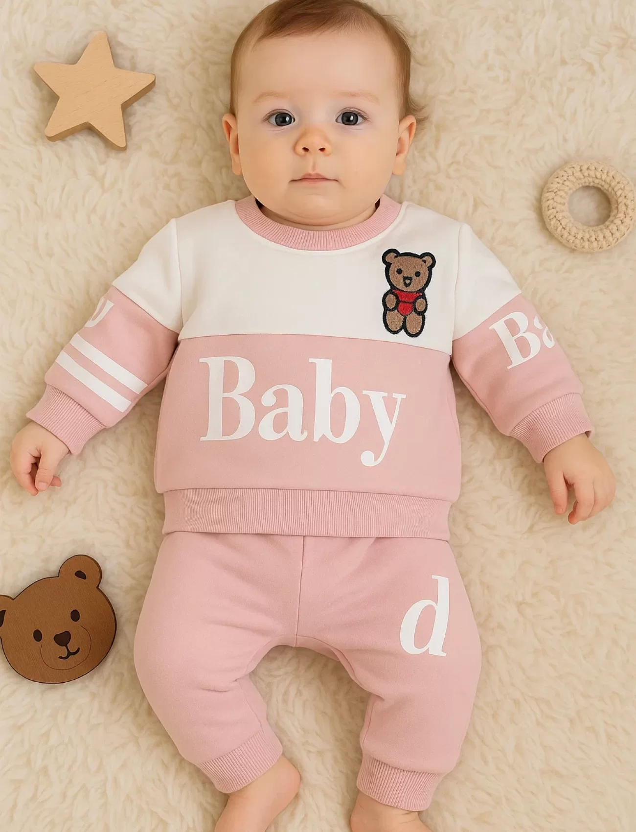 3-18 Ay Kız Bebek Alt&Üst Takımı Baby 2li Pembe