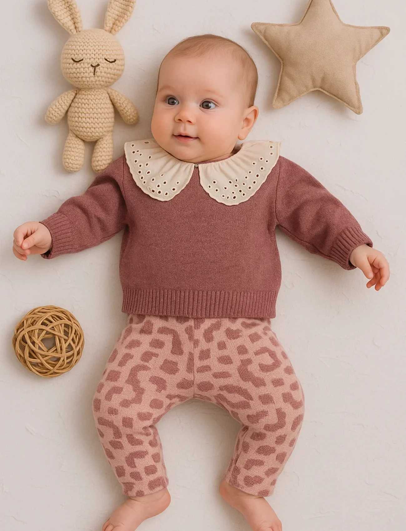3-18 Ay Kız Bebek Takımı Büyük Yaka Güpürlü 2li Mor