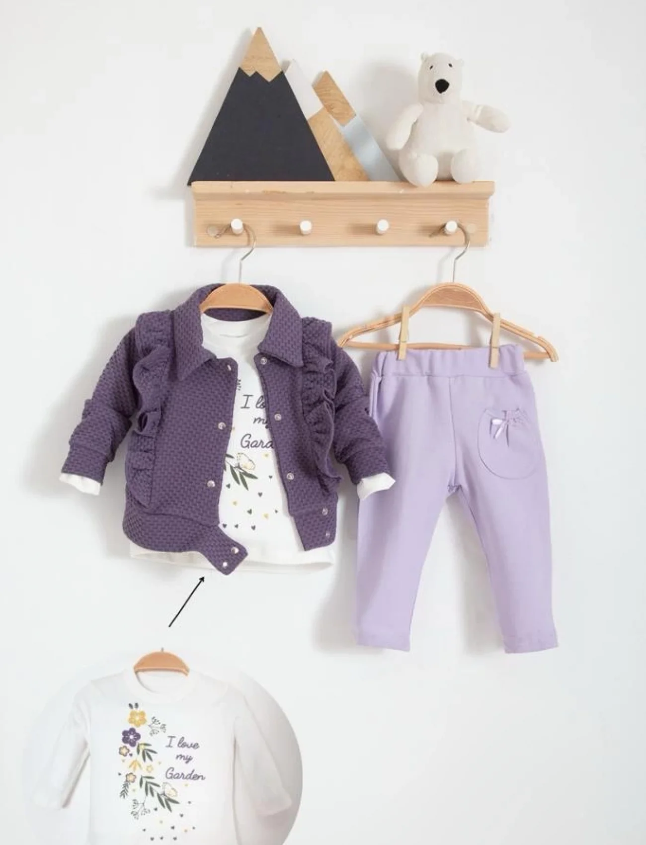 3-18 Ay Kız Bebek Takımı Fırfır Detay 3 Lü Mor