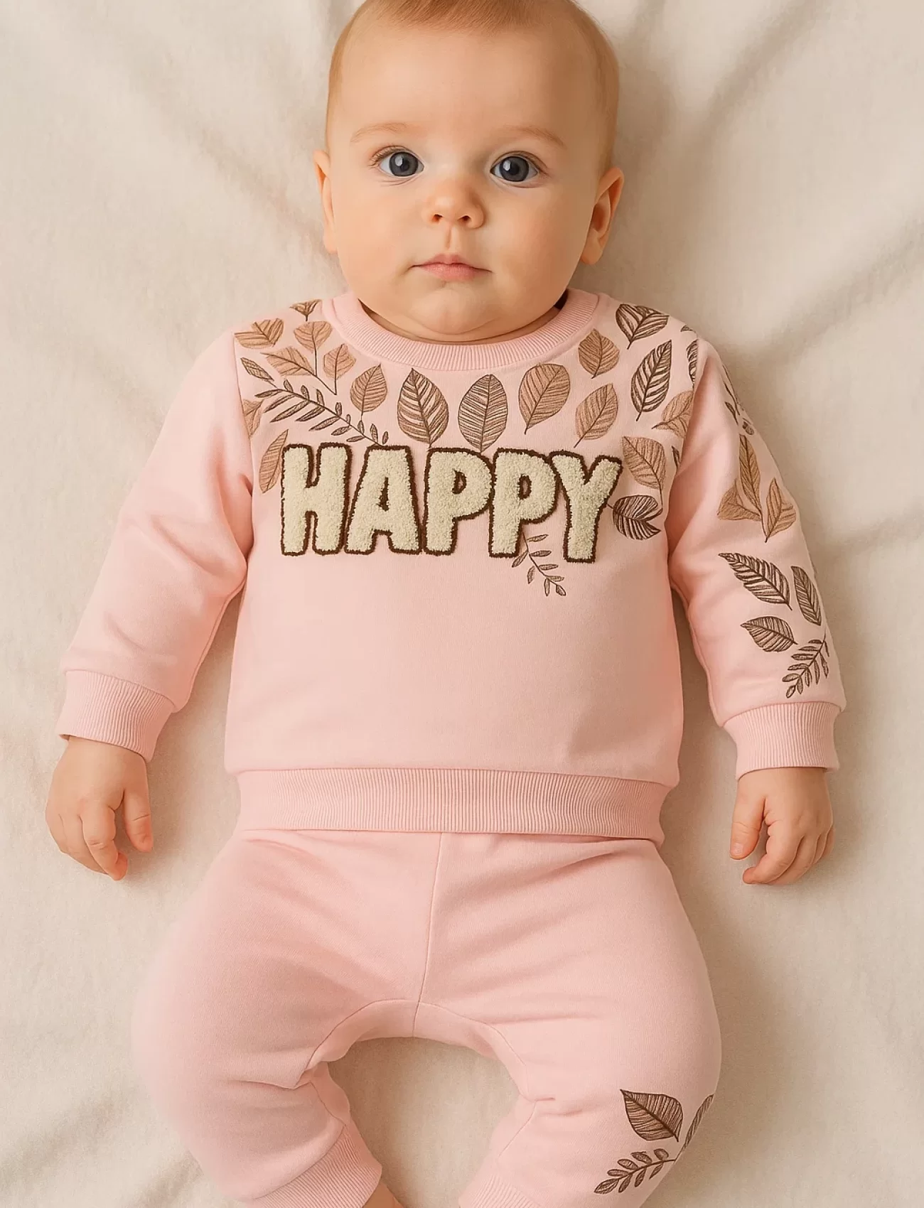 3-18 Ay Kız Bebek Takımı Happy Yaprak 2li Pembe