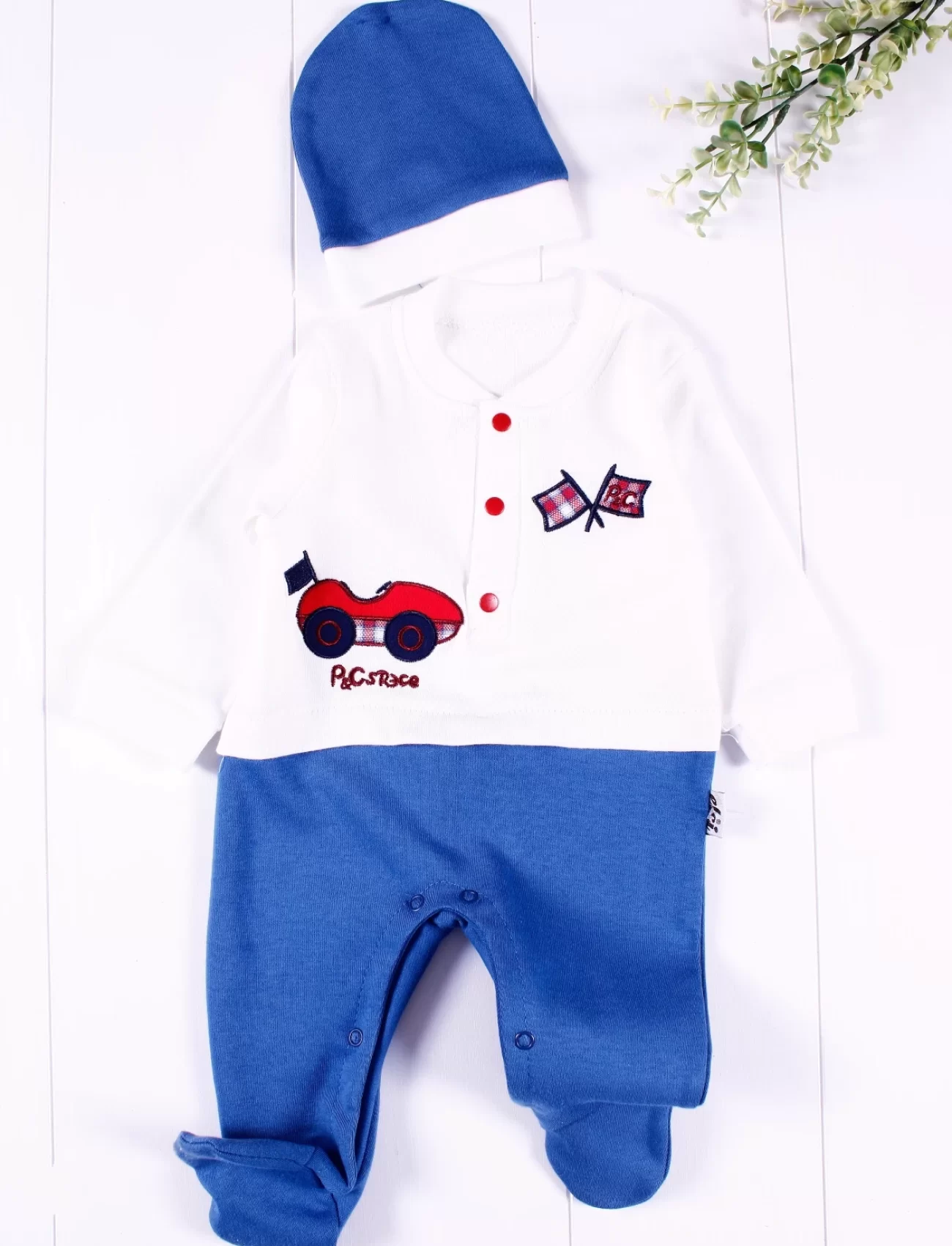 3-6 Ay Cars Şapkalı Bebek Tulumu Mavi