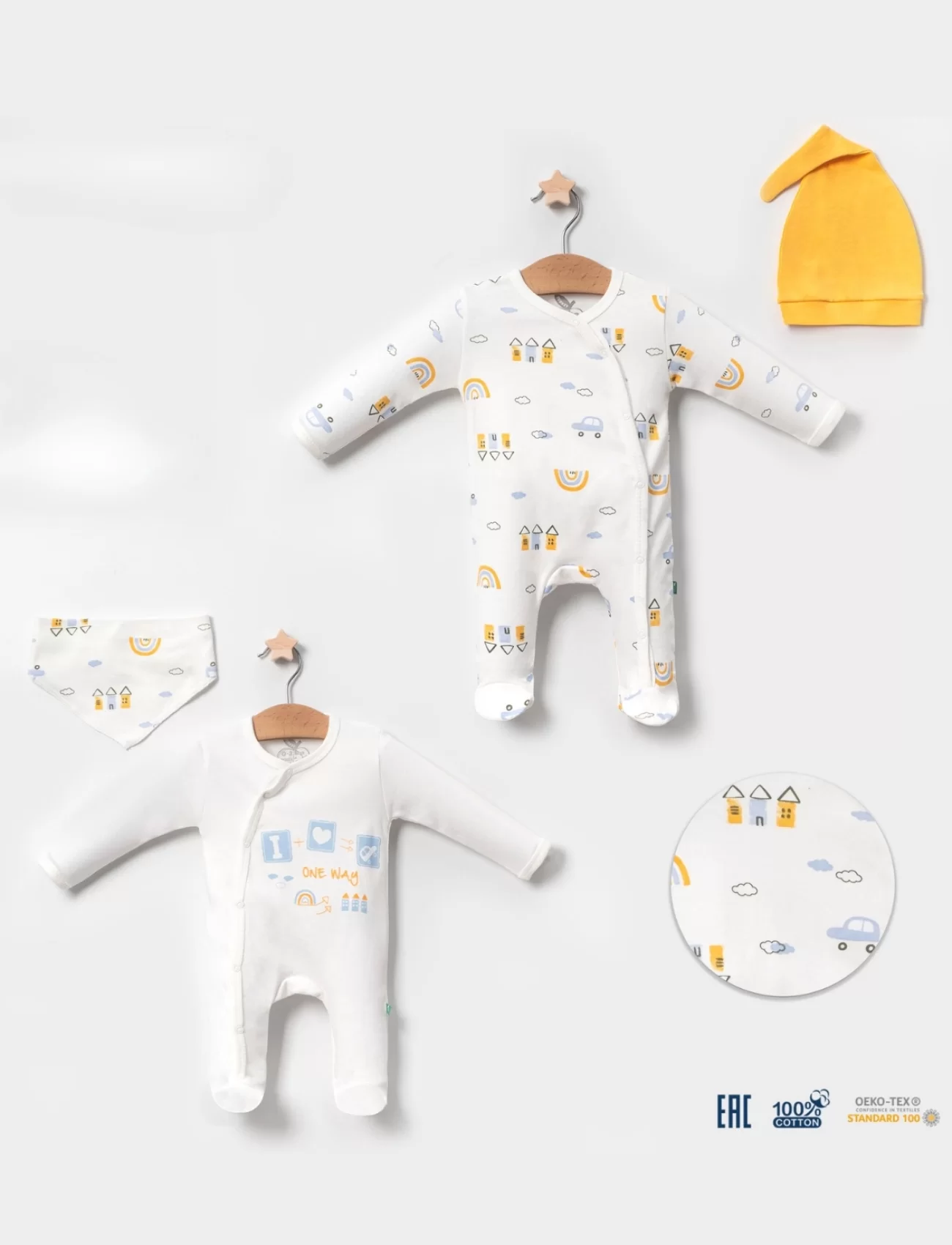 3-6 Ay Erkek Bebek Tulumu Araba Sarı 4lü Sarı
