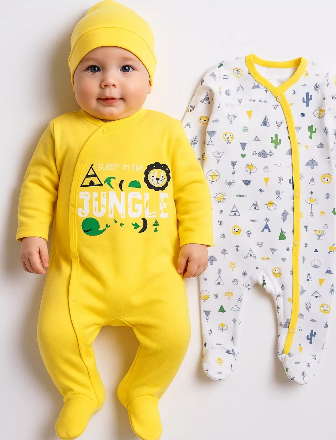 3-6 Ay Jungle Erkek Bebek 4lü Tulum Seti Sarı