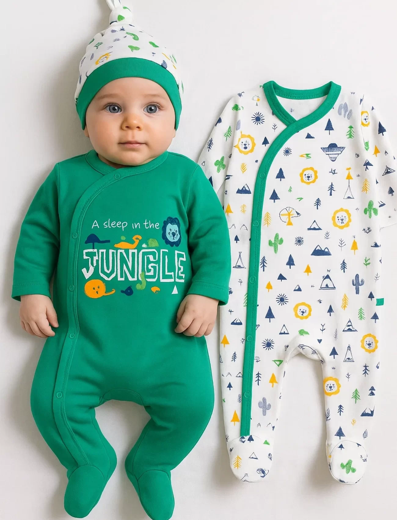 3-6 Ay Jungle Erkek Bebek 4lü Tulum Seti Yeşil